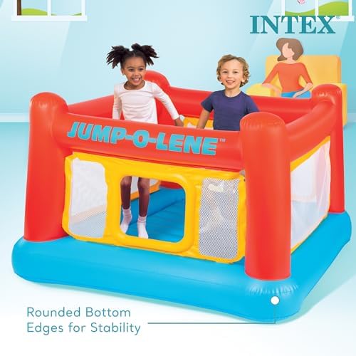 Intex Inflatable Jump-O-Lene Trampoline Bounce House with Crawl-Thru Door & Net - Indoor & Outdoor Backyard Blow-Up Bouncy Playhouse for Kids Ages 3-6