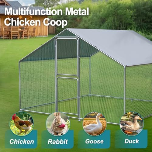 Large Chicken Coop, Chicken Coops for 10 Chickens, Chicken Runs for Yard with Water Poof & UV Resistance Cover, Spire Roof Chicken Coop Run with Double Lockable Doors for Outdoor Backyard