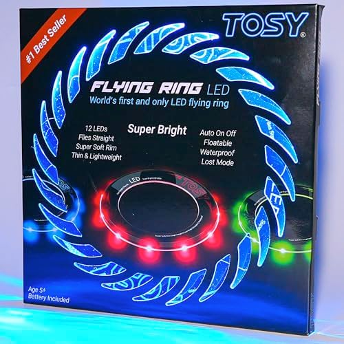 TOSY Flying Ring - 16 Million Color RGB or 12 LEDs, Super Bright, Lost Mode, Auto Light Up, Camping Essentials for Kids/Teens/Boy/Girl, Safe & Soft, Waterproof, Pool/Beach Games, Lightweight Toy