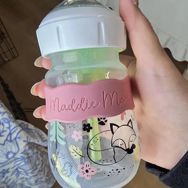 3 Piece Personalized Baby Bottle Labels for Daycare School Summer Camp Customized Children's Water Bottle Name Bands Custom Engraved Reusable Silicone Cup Bands Labels