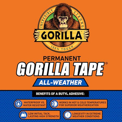 Gorilla All Weather Duct Tape, Black, 1.88" x 25 yd (Pack of 2) - UV and Temperature Resistant Waterproof Tape for Outdoor Repairs