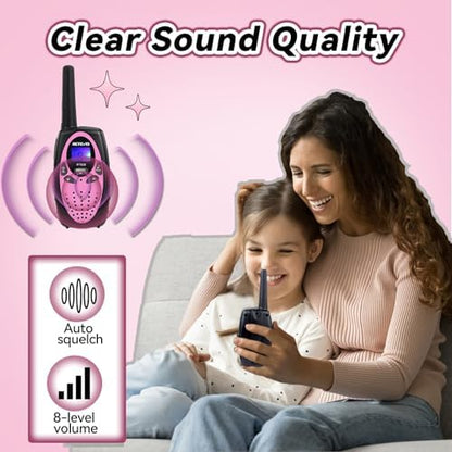 Retevis RT628 Walkie Talkies for Kids, Kids Toys for 6-12 Year Old Boy Girl, Long Range 2 Way Radio 22CH VOX,Toys Walkie Talkie for Birthday Gift, Outdoor Camping Family Trip(Black Pink 1 Pair)