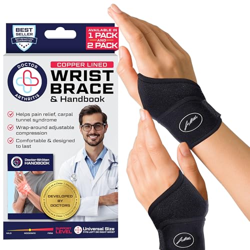 Doctor Developed Wrist Brace, Wrist Wraps for Carpal Tunnel Arthritis, Tendonitis, Hand Support, Ideal for Fitness, Weightlifting - Handbook Included (Wrist Brace 2 Pack)