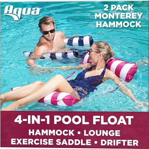 Aqua 4-in-1 Monterey Hammock Pool Float & Water Hammocks, 1-2-3-4 Multipacks – Multiple Colors/Styles – for Adults and Kids Floating