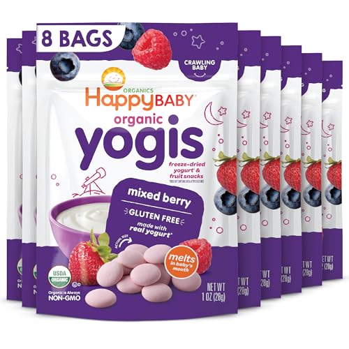 Happy Tot Organics Yogis Freeze-Dried Yogurt & Fruit Snacks, Mixed Berry, 1 Ounce (Pack of 8) packaging may vary