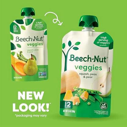 Beech-Nut Baby Food Pouches, Squash Peas Pears Veggie Puree Baby & Toddler Food, 3.5 oz (12 Pack)