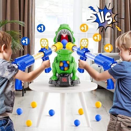 Dinosaur Shooting Toys for Kids 3-5 Years, Movable Target Shooting Games with 2 Air Pump Launcher, Interactive Competition Game Gift for Boys and Girls Ages 3 4 5 6 7 8 Years Old