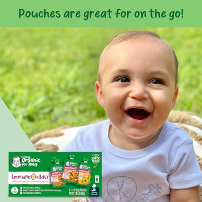 Gerber Organic For Baby 2nd Foods Pouches Immune Builder Variety Pack (3) Carrot Apple Mango (3) Mango Peach Carrot Sweet Potato Oatmeal (3) Pear Mango Avocado 1.96lb (18 Pack)