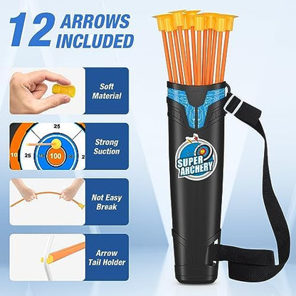 Bow and Arrow for Kids, LED Light Up Archery Set with 12 Suction Cup Arrows, 1 Standing Target, 3 Score Targets & 1 Quiver, Indoor Outdoor Sport Gifts for Boys Girls Ages 4-12, Blue