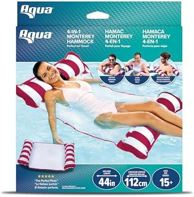 Aqua 4-in-1 Monterey Hammock Pool Float & Water Hammocks, 1-2-3-4 Multipacks – Multiple Colors/Styles – for Adults and Kids Floating