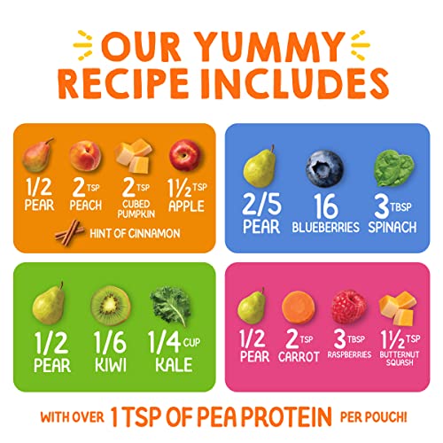 Happy Tot Organics Super Bellies Stage 4, Organics Banana, Carrot and Strawberry (Pack of 16) & Stage 4 Fiber & Protein 4 Flavor Variety Pack (Pack of 16)