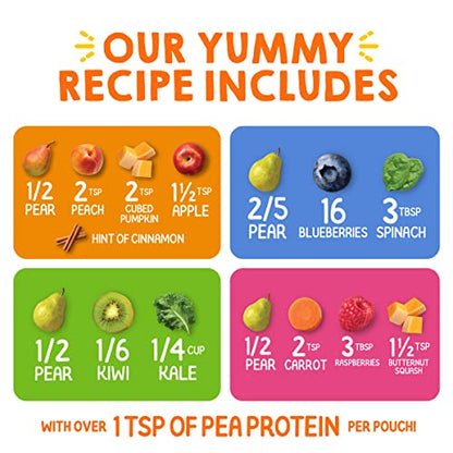 Happy Tot Organics Super Bellies Stage 4, Organics Banana, Carrot and Strawberry (Pack of 16) & Stage 4 Fiber & Protein 4 Flavor Variety Pack (Pack of 16)