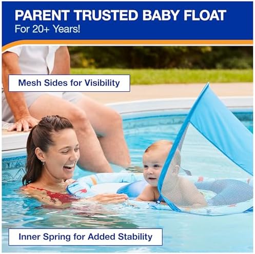 SwimWays Baby Spring Float with Adjustable Canopy and UPF Sun Protection, Blue Lobster
