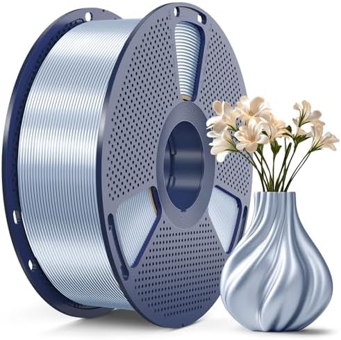 SUNLU 3D Printer Silk Filament,Shiny Silk PLA Filament 1.75mm, Smooth Silky Surface, Great Easy to Print for 3D Printers, Dimensional Accuracy +/- 0.02mm, Silk Silver 1KG