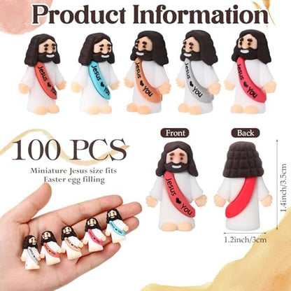 Bememo 100 Pcs Little Jesus Figures Jesus Loves You Original Design Rubber Pocket Toys Little Figures to Hide and Seek Sunday School Religious Party Share Gifts(Bohemian Color)