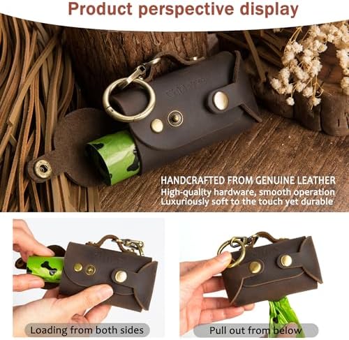 Handmade Leather Dog Poop Bag Dispenser - Stylish and Durable with Belt Attachment for Dog Walkers, Featuring a Brass Metal Clip in Coffee