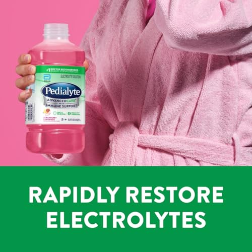 Pedialyte AdvancedCare Electrolyte Solution with PreActiv Prebiotics, Hydration Drink, Strawberry Lemonade, 1 Liter, 4 Count