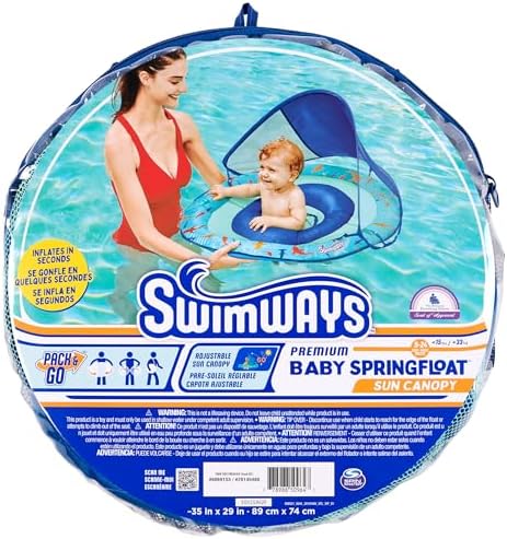 SwimWays Baby Spring Float with Adjustable Canopy and UPF Sun Protection, Blue Lobster