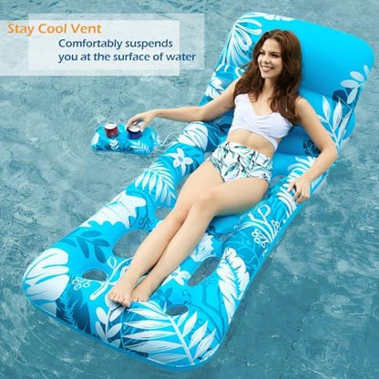 Jasonwell Inflatable Pool Float Adult - Pool Floaties Lounger Floats Floating Chair Raft with Adjustable Backrest Cup Holders Water Floaty Lake Lounge Tanning Floats Beach Party Toys for Adults (Blue)