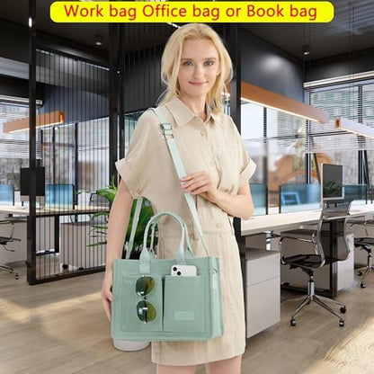 Tote Bag for Women With Compartments,Large Canvas Tote Women's Purse Crossbody Bags Work Laptop Book Bag Satchels Handbags