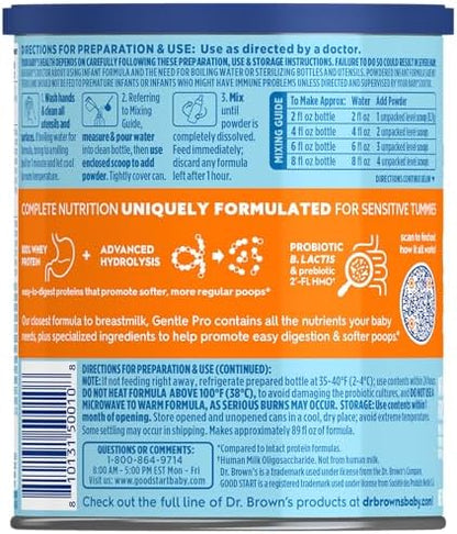 Good Start | Dr. Browns Gentle Pro, Baby Formula Powder, For Sensitive Tummies, Easy Digestion and Softer Poops, Infant Formula with Probiotics, DHA, Non-GMO