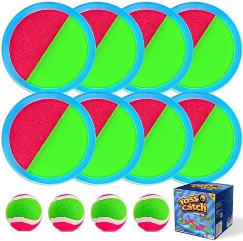 Ayeboovi Toss and Catch Ball Set with 8 Paddles 4 Balls Outdoor Beach Pool Toys for 3 4 5 6 7 8 Year Old Boys Girls Birthday Gift Outside Camping Lawn Yard Games for Kids and Family