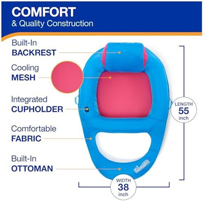 SwimWays Spring Float Premium Recliner Pool Lounger, Inflatable Pool Floats Adult with Fast Inflation for Ages 15 & Up