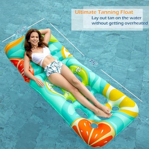 Jasonwell Inflatable Pool Float Adult - Pool Floaties Lounger Floats Floating Chair Raft with Adjustable Backrest Cup Holders Water Floaty Lake Lounge Tanning Floats Beach Party Toys for Adults Fruit