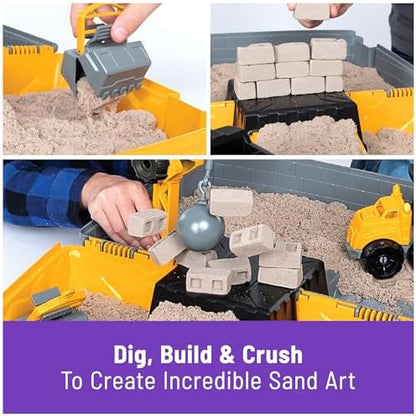 Kinetic Sand, Construction Site Folding Sandbox with 2lbs Play Sand & Toy Truck, Sensory Toys for Kids & Classroom, Back to School Teacher Must Haves