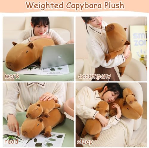 SQEQE Weighted Capybara Plush, Weighted Capybara Stuffed Animal, Cute Plushies Soft Pillow Toy Gift for Kids Adults 23.6 Inch, 3.1 Lbs