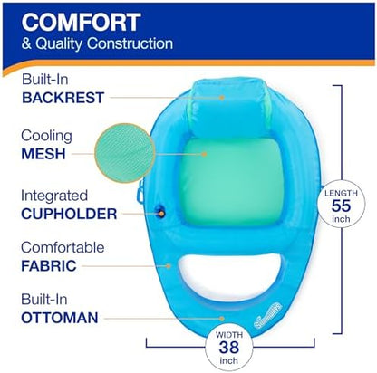 SwimWays Spring Float Premium Recliner Pool Lounger, Inflatable Pool Floats Adult with Fast Inflation for Ages 15 & Up, Sky Blue