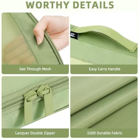 BAGAIL 4 Set/6 Set/8 Set Compression Packing Cubes Travel Accessories Expandable Packing Organizers (Square Mesh, 06-Matcha Green)
