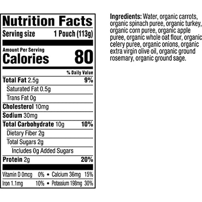 Plum Organics Stage 3 Organic Baby Food - Carrot, Spinach, Turkey, Corn, Apple, and Oat - 4 oz Pouch (Pack of 12) - Organic Baby Food Pouch