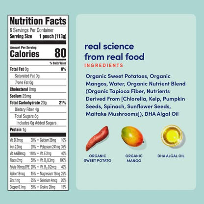 Cerebelly Organic Baby Food Pouches – Organic Veggie Purees for Toddlers | No Added Sugar, Fiber, Non-GMO | Blended Toddler Food | 4oz BPA-Free Baby Food | Sweet Potato Mango | 6 Count