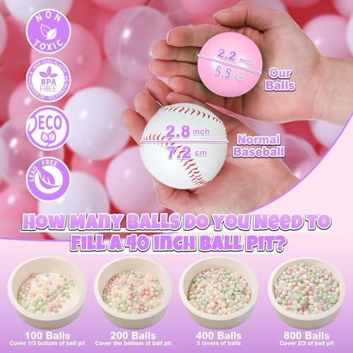 GOGOSO Ball Pit Balls for Toddler, Baby Plastic Playballs Kids Soft Pastel Pelotas Non-Toxic BPA-Free 2pink+White+Clear 100 Balls