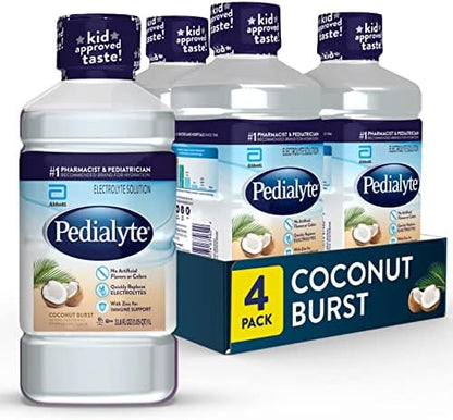 Pedialyte Electrolyte Drink, Hydration Drinks for Kids & Adults, Coconut Burst, 1 Liter, Pack of 4