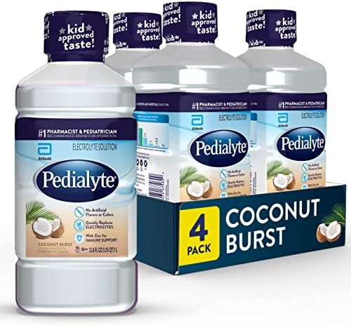 Pedialyte Electrolyte Drink, Hydration Drinks for Kids & Adults, Coconut Burst, 1 Liter, Pack of 4