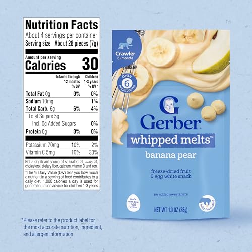 Gerber Stage 3 Baby Food Snacks, Banana Pear Whipped Melts, Baby Led Feeding, 7PK
