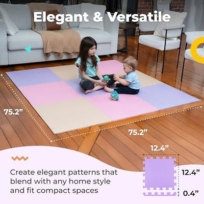 MioTetto Foam Floor Tiles for Kids - Non-Toxic Comfortable Baby Play Mat and Interlocking Foam Tiles, Fits with 74x74 Playpen Mat for Crawling & Development, Soft Play Mat for Babies 6-12 Months