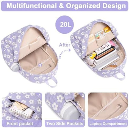 School Backpack for Teen Girls Bookbags Elementary High School Corduroy Laptop Bags Women Travel Daypacks