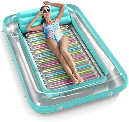 Inflatable Tanning Pool Lounger Float - Jasonwell 4 in 1 Sun Tan Tub Sunbathing Pool Lounge Raft Floatie Toys Water Filled Tanning Bed Mat Pad for Adult Blow Up Kiddie Pool Kids Ball Pit Pool (L)
