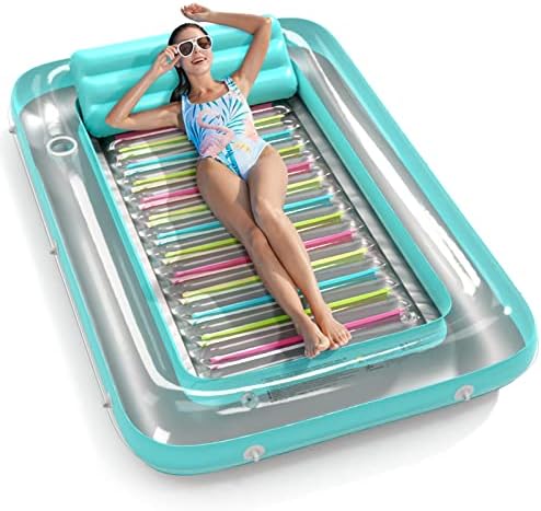 Inflatable Tanning Pool Lounger Float - Jasonwell 4 in 1 Sun Tan Tub Sunbathing Pool Lounge Raft Floatie Toys Water Filled Tanning Bed Mat Pad for Adult Blow Up Kiddie Pool Kids Ball Pit Pool (L)