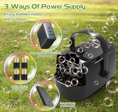 Bubble Machine Durable Automatic Bubble Blower, 18000+ Big Bubbles Per Minute Bubbles for Kids Toddlers Bubble Maker Operated by Plugin or Batteries Bubble Toys for Indoor Outdoor Birthday Party