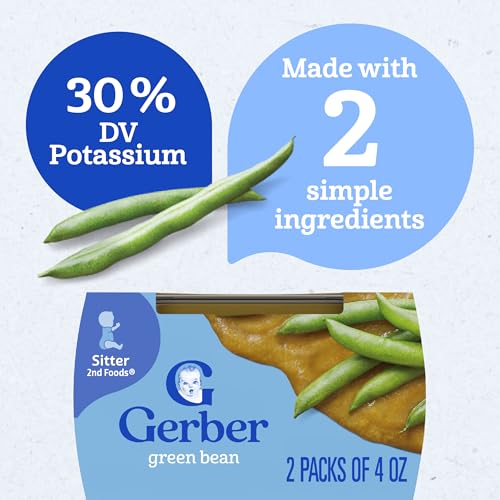 Gerber 2nd Food Baby Food Green Bean Puree, Natural & Non-GMO, 8 Ounce, 2 Count (Pack of 8)