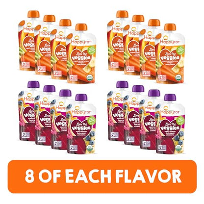 Happy Tot Organics Stage 4 Baby Food Pouches, Gluten Free, Vegan Snack, Love My Veggies, Fruit & Veggie Puree, Variety Pack, 4.22 Ounce (Pack of 16), Amazon Exclusive