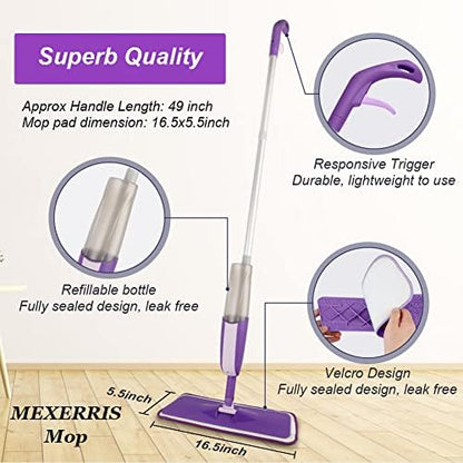 Spray Mops for Hardwood Floor Cleaning - MEXERRIS Microfiber Wood Floor Mop with 3 Reusable Washable Pads Refills Fit for Swiffer PowerMop,Spray Wet Jet Mops for Wood Laminate Ceramic Tiles