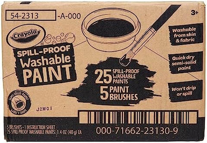 Crayola Spill Proof Paint Set (25ct), Washable Paint for Kids, Kids Craft Supplies, Holiday Gift for Toddlers & Kids, Nontoxic, 3+