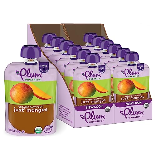 Plum Organics Stage 1 Organic Baby Food - Just Mangos - 3.5 oz Pouch (Pack of 12) - Organic Baby Food Pouch