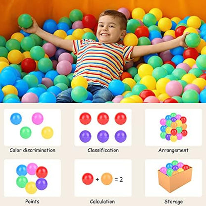 Ball Pit Balls Phthalate Free BPA Free Crush Proof Plastic - 7 Bright Colors in Reusable Play Toys for Kids with Storage Bag