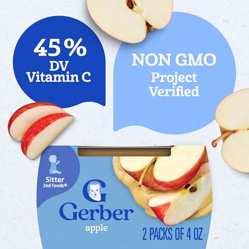 Gerber 2nd Food Baby Food Apple Puree, Natural & Non-GMO, 4 Ounce Tubs, 2-Pack (Pack of 8)
